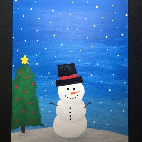 Christmas Tree and Snowman Painting - Picture 1 of 5